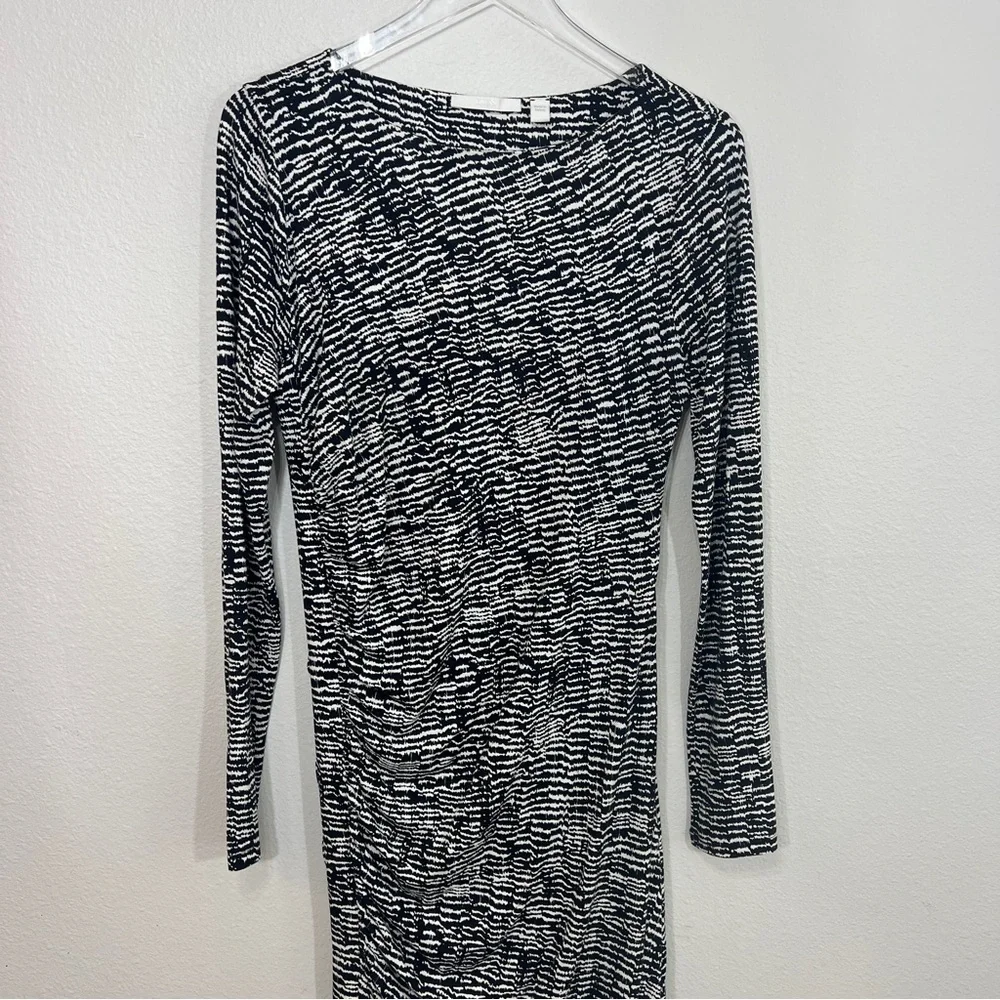 BOSS knit dress long sleeve ruched black and white print - Picture 3 of 10
